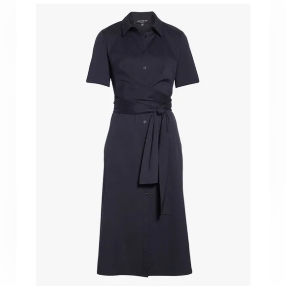 Lafayette 148 New York Dresses & Skirts - Lafayette 148 Wrenley Stretch Cotton Shirt Wrap Dress in Navy